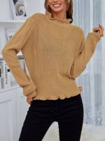 Regular Long Sleeve Plain Stand Collar Women Sweaters 932