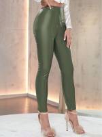 Plain Cropped Khaki Women Pants 205