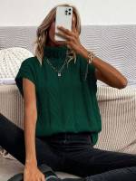 High Neck Cap Sleeve Regular Fit Women Knit Tops 626