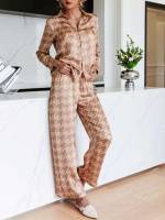 Regular Fit Houndstooth Casual Collar Women Clothing 570