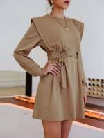  Plain Casual Khaki Women Dresses 8005