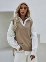  Khaki  Women Sweater Vests 2890