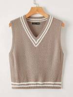 Striped Regular Fit Casual Women Sweater Vests 6376