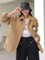 Short Khaki Long Sleeve Women Coats 8312