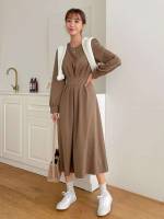 Long Long Sleeve Plain Women Dresses 7647