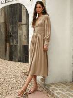 Long Sleeve Long V neck Women Dresses 7060