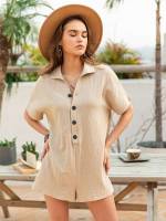 Plain Short Loose Short Sleeve Women Jumpsuits  Bodysuits 141