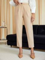  Button Cropped Khaki Women Pants 726