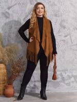 Fringe Casual Waterfall Sleeveless Plus Size Outerwears 191