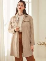 Long Sleeve Khaki Collar Plain Plus Size Trench Coats 1333