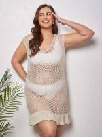  Ruffle Hem Scoop Neck Plus Size Cover Ups  Kimonos 636