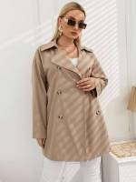  Long Sleeve Button Khaki Women Plus Clothing 7098