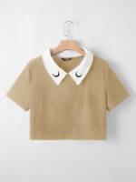 Khaki Regular Fit Casual Contrast Collar Plus Size T-shirts 7410