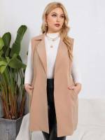 Plain Casual Belted Lapel Women Plus Clothing 7253