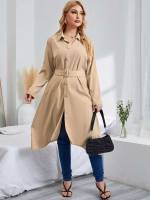  Collar Khaki Women Plus Clothing 9473