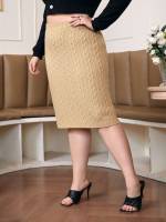  Khaki Plain Midi Women Plus Clothing 7501