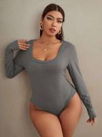  Scoop Neck Long Sleeve Plus Size Jumpsuits  Bodysuits 5882