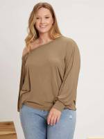  Asymmetrical Neck Long Sleeve Oversized Plus Size Tops 4282