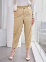 Elegant Plain Khaki Plus Size Bottoms 4173