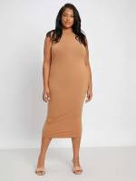 Elegant Halter Khaki Plus Size Dresses 681