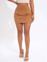 Khaki Mini Elegant Women Bottoms 121