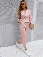 Regular Fit Plain Button Front Women Suits 3997