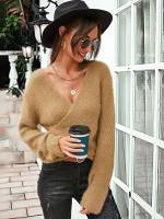  Wrap V neck Plain Women Sweaters 839