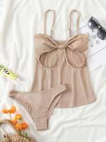 Khaki  Cut Out Women Beachwear 680