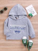 Casual Light Grey Letter Hooded Baby  Mom 8315