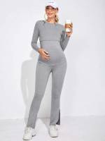  Round Neck Light Grey Long Sleeve Maternity Two-piece Suits 3120