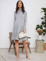  Casual Stand Collar Light Grey Maternity Dresses 120