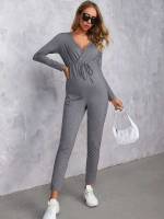 V neck Casual Plain Light Grey Baby  Mom 9226