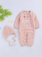 Light Grey Regular Fit Patched Baby Sweater Onesies 8347