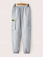 Patched Light Grey Letter Boys Pants 1784