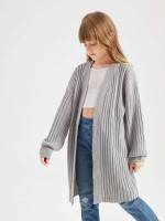 Plain Long Sleeve Rib-Knit Girls Cardigans 709