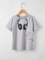 Light Grey Graphic Short Sleeve Kids Clothing 471