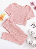 Rib-Knit Short Sleeve Regular Fit Kids Clothing 1457