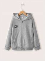 Zipper Casual Geometric Hooded Girls Sweatshirts 627