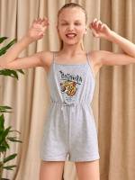 Casual Letter Knot Sleeveless Girls Jumpsuits 9067