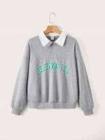 Long Sleeve Regular Fit Contrast Collar Light Grey Girls Sweatshirts 2209