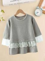 Casual Light Grey Round Neck Short Toddler Girls Clothing 534