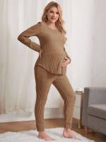  Plain Round Neck Casual Maternity Loungewear 389