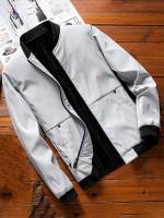 Light Grey Long Sleeve Plain Regular Fit Men Outerwear 435