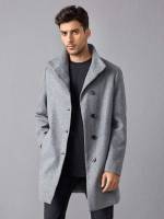 Pocket Light Grey Collar Men Overcoats 6308