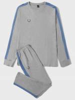 Round Neck Long Sleeve Casual Colorblock Men Underwear  Loungewear 9133