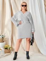  Elegant Regular Fit Long Sleeve Plus Size Knitwear 7523