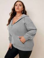 Drawstring Hooded Oversized Light Grey Plus Size Sweatshirts 9777