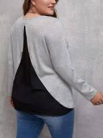  Light Grey Long Sleeve Regular Plus Size Tops 173