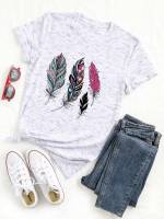 Light Grey Regular Fit Regular Short Sleeve Plus Size T-shirts 1242