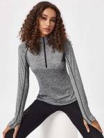 Light Grey Long Sleeve Plain Women Activewear 5264